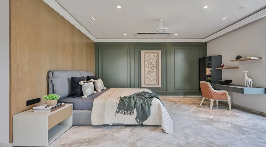Contemporary residence dining space interior with custom lighting