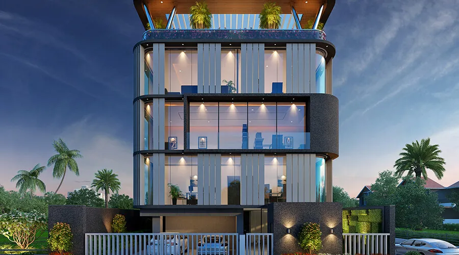 Exterior perspective of commercial architectural design project