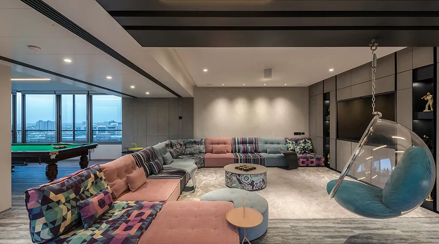 Architectural hallway interior with decorative lighting in residence