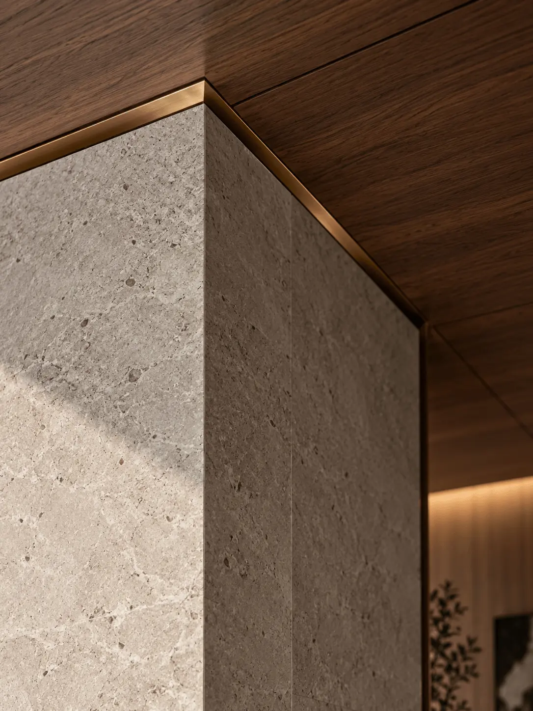 Limestone Walnut Brass Detail