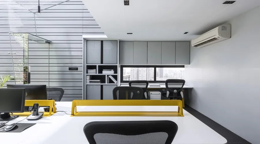 Luxury office reception area interior design with architectural detailing