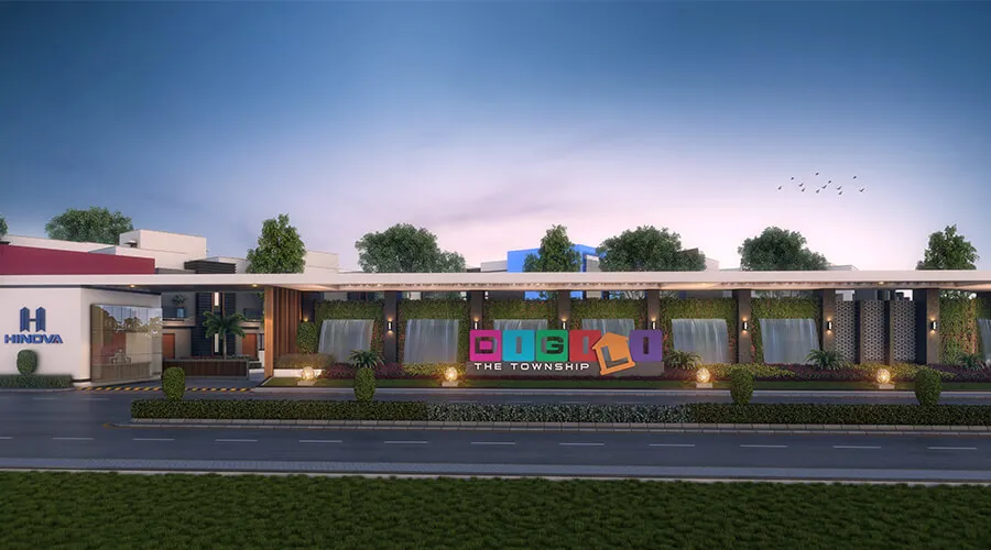 Modern multi-residential building lobby design rendering