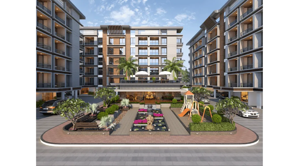 Multi-residential housing project architectural rendering view