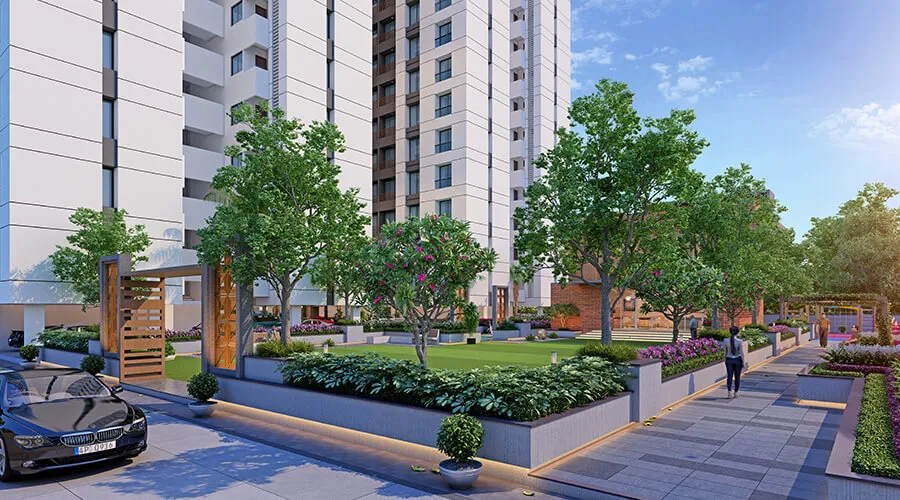 Multi-residential tower night view architectural elevation design